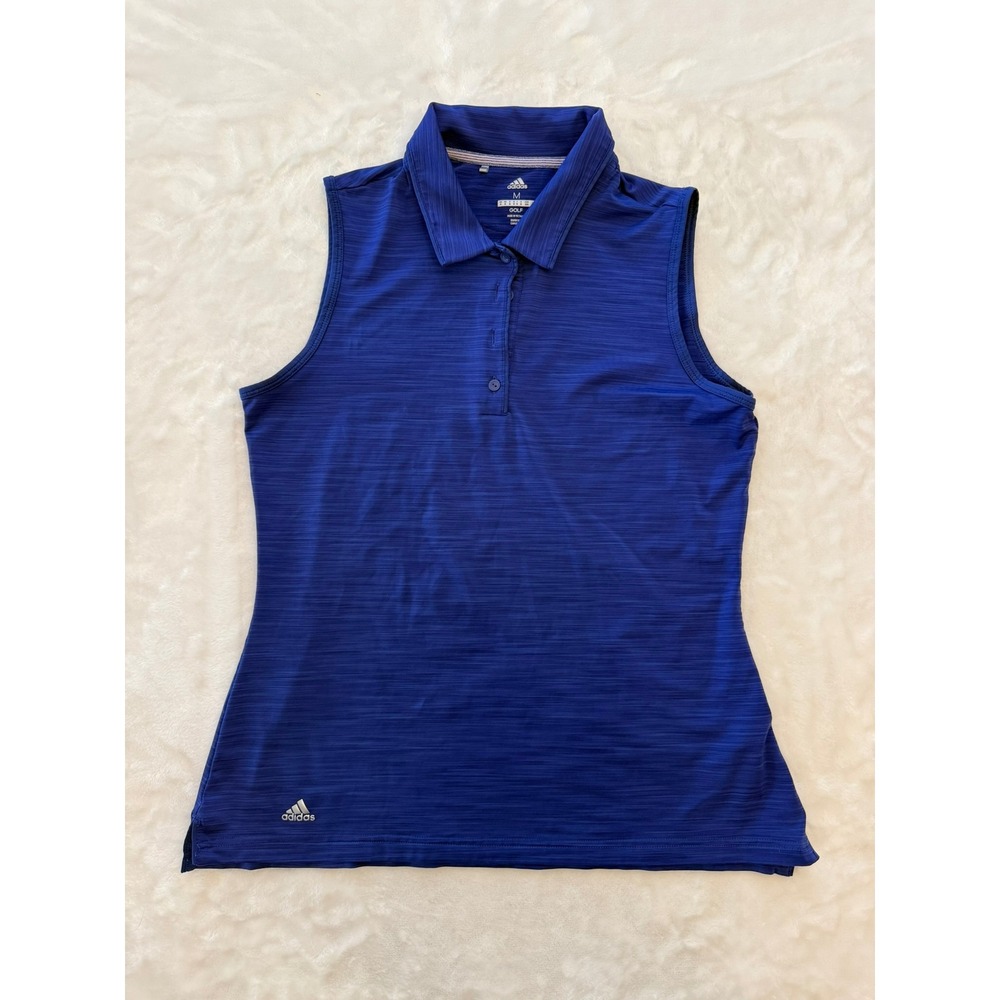Adidas Golf Sleeveless Polo Shirt Womens Medium Blue Heathered Performance Top